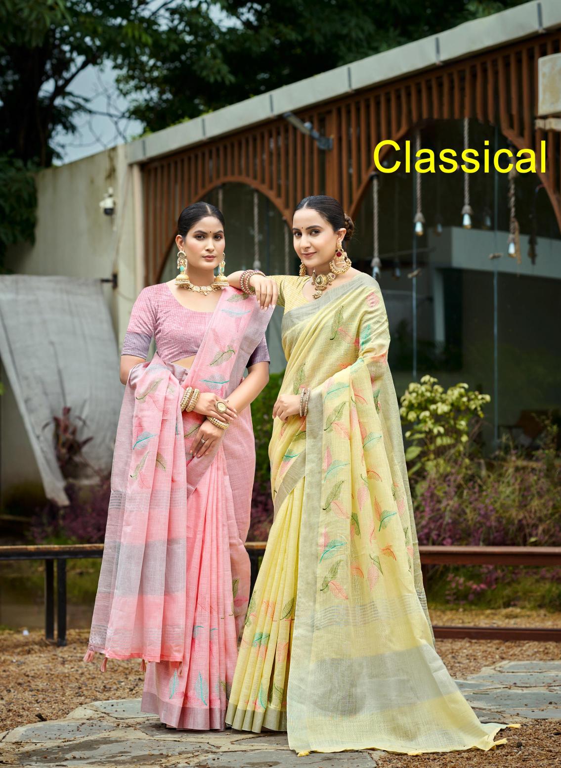Bunawat - Classical Sangam Prints Linen Woven Work Traditional Saree