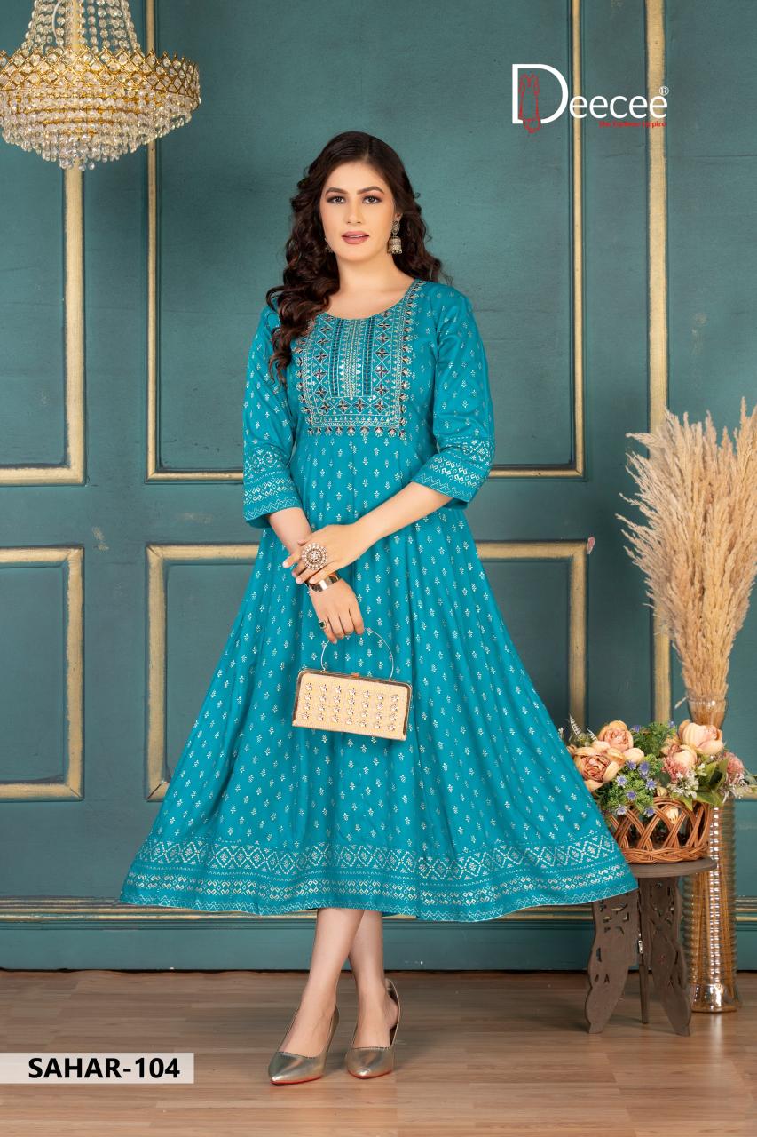 Deecee sahar flared kali style designer long kurtis wholesalers
