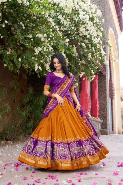DULHAN LEHENG Tussar Silk Orange Handcrafted Lehenga Choli Wholesaler in Kolkata