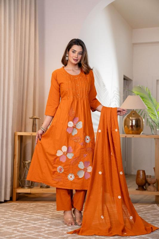 Janni orange color cotton designer kurtis wholesale