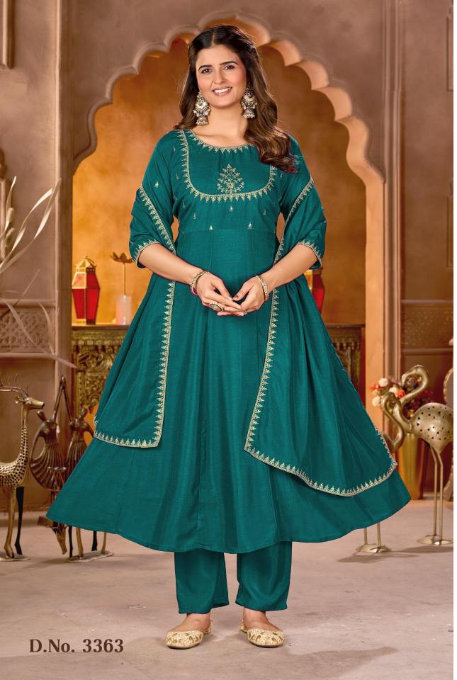 Ladies flavour d.no 3363 embroidery work kurtis wholesale