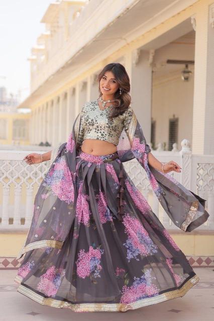 LW-7104 Russian Silk Gray Affordable lehenga choli wholesale