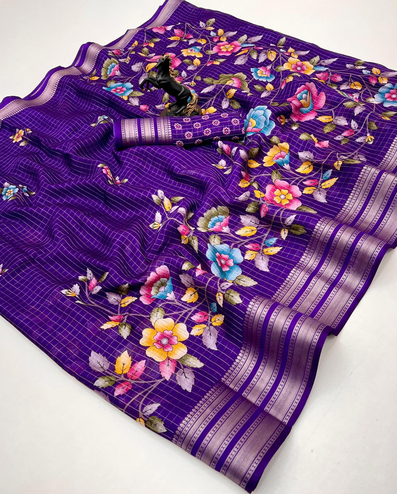 Malhar elegant floral check weave where to buy sarees wholesale in india