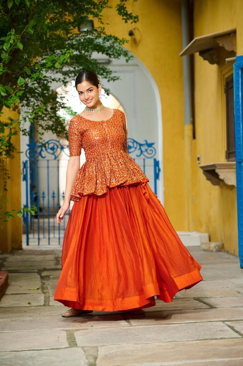 Premium LW-7137 Fendy Orange Lehenga choli wholesale prices