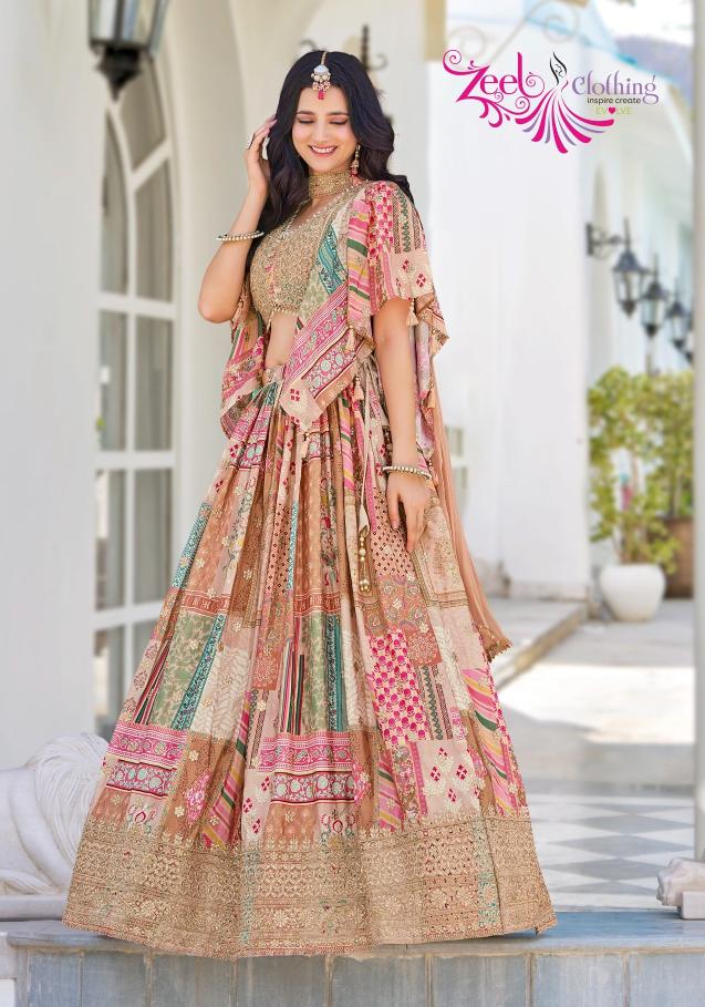 Queen Chinon Silk Beige Wholesale lehenga market in India