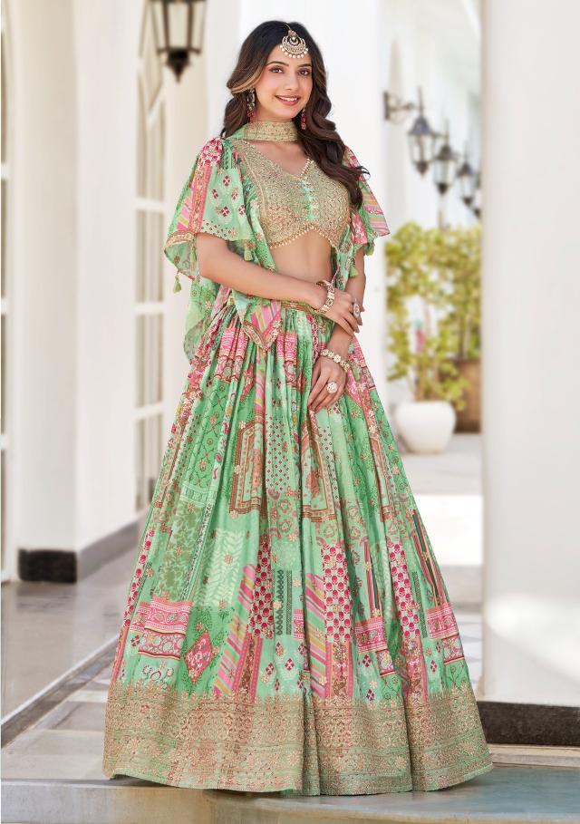 Queen Chinon Silk Green Indian wholesale lehenga choli market