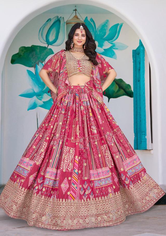 Queen Chinon Silk Pink Lehenga choli manufacturers in India