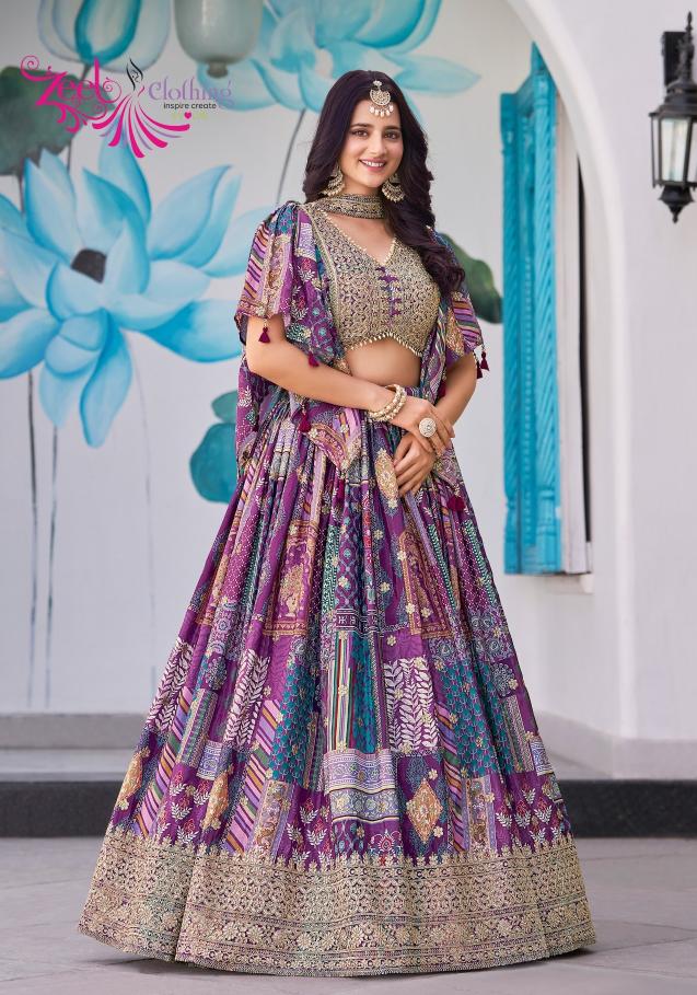 Queen Chinon Silk Purple Wholesale lehenga dress market