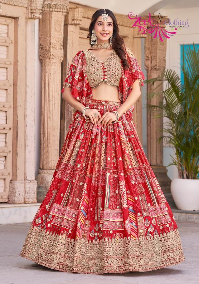 Queen Chinon Silk Red Budget lehenga choli wholesale market
