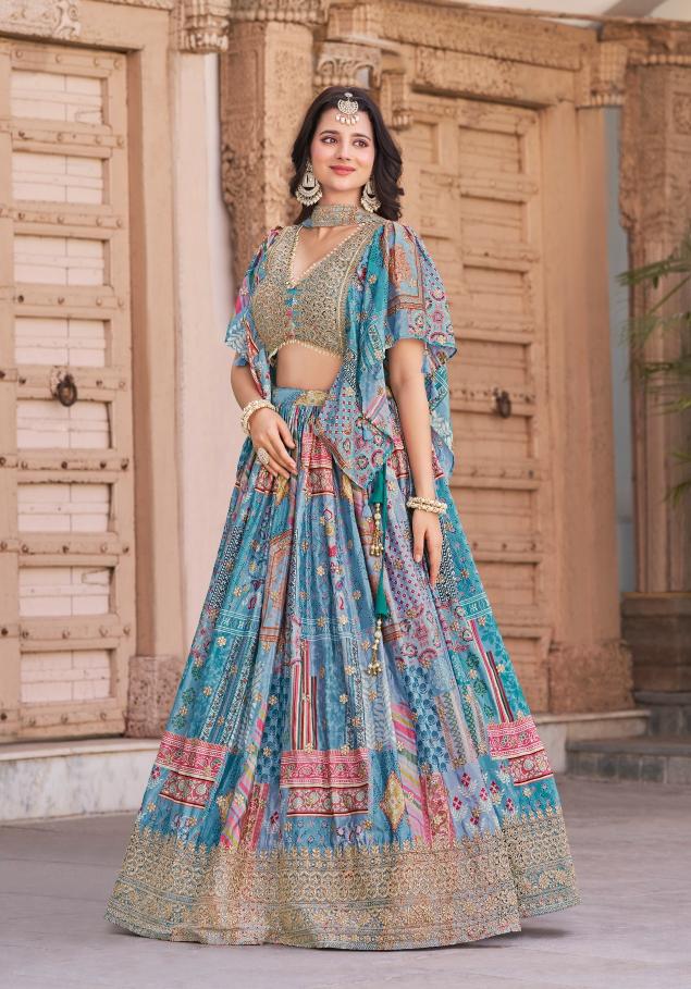 Queen Chinon Silk Sky Traditional lehenga choli wholesale market