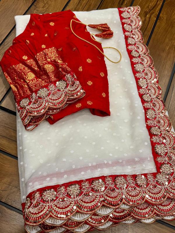 Akshara white n red splendor surat market for saree