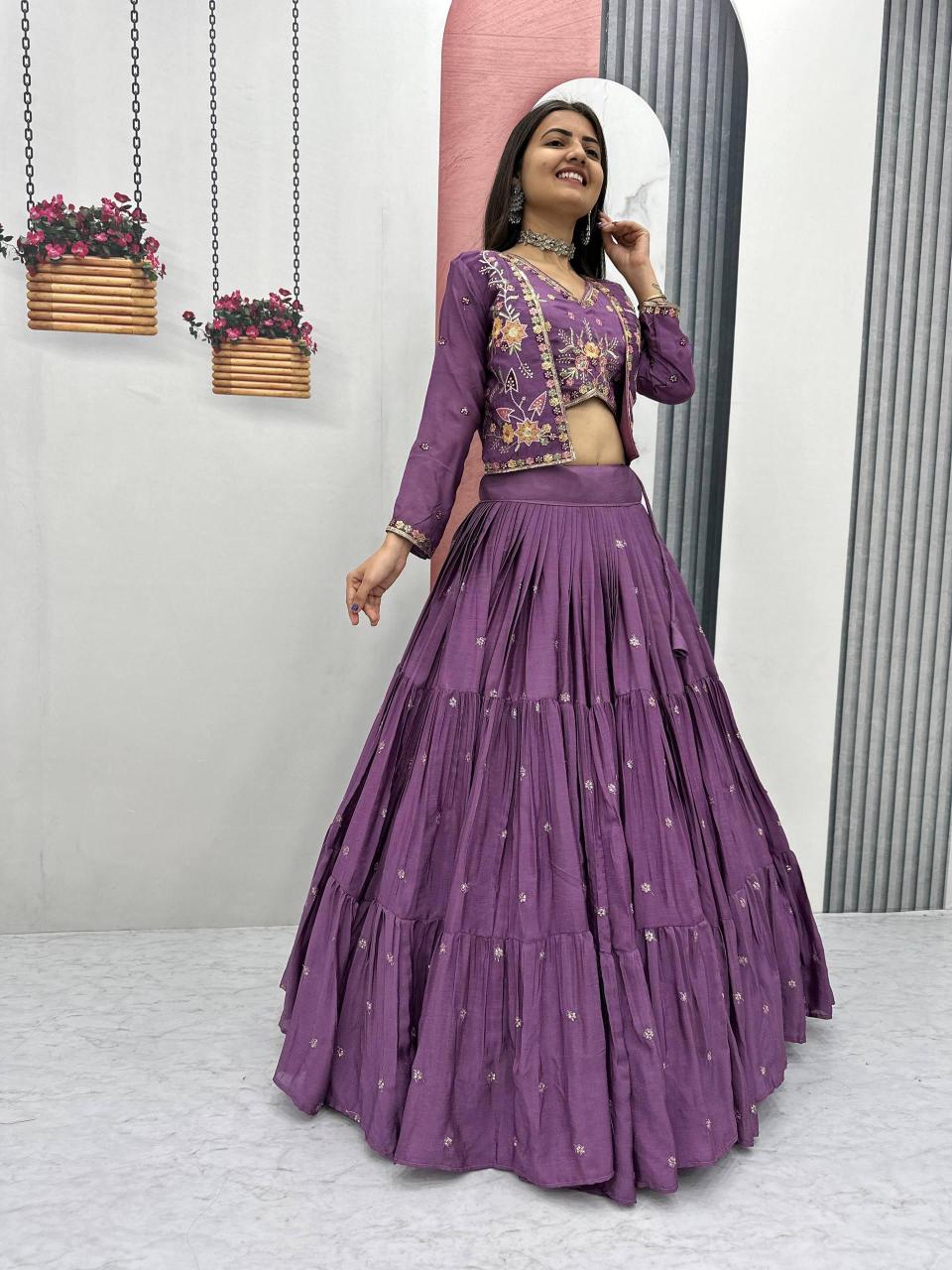 Big Flair 9 Pc-538 Chinon Purple Traditional lehenga choli wholesale vendors