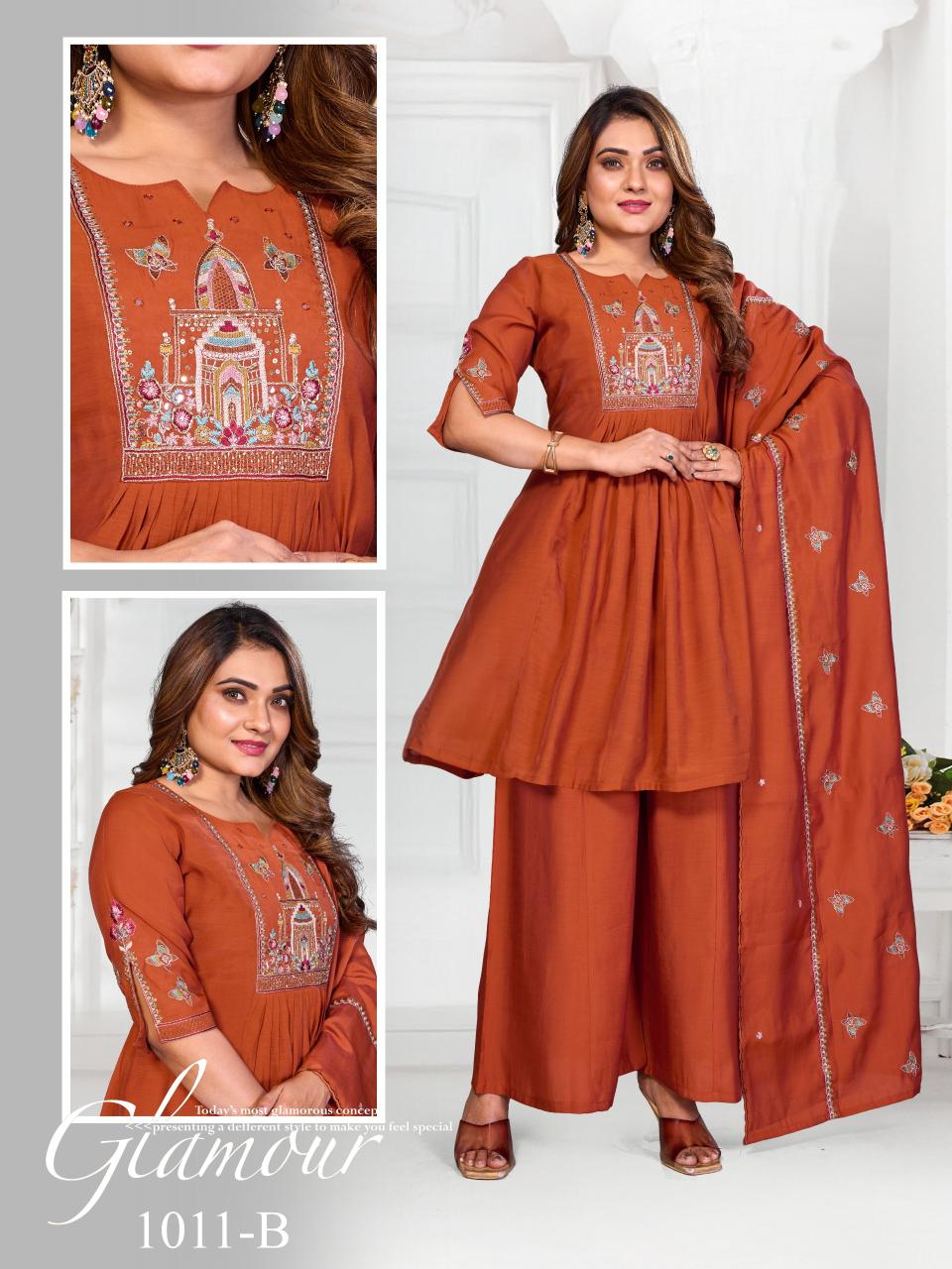 Bitto d.no 1011-B plaza pair 3pcs desi kurtis wholesale