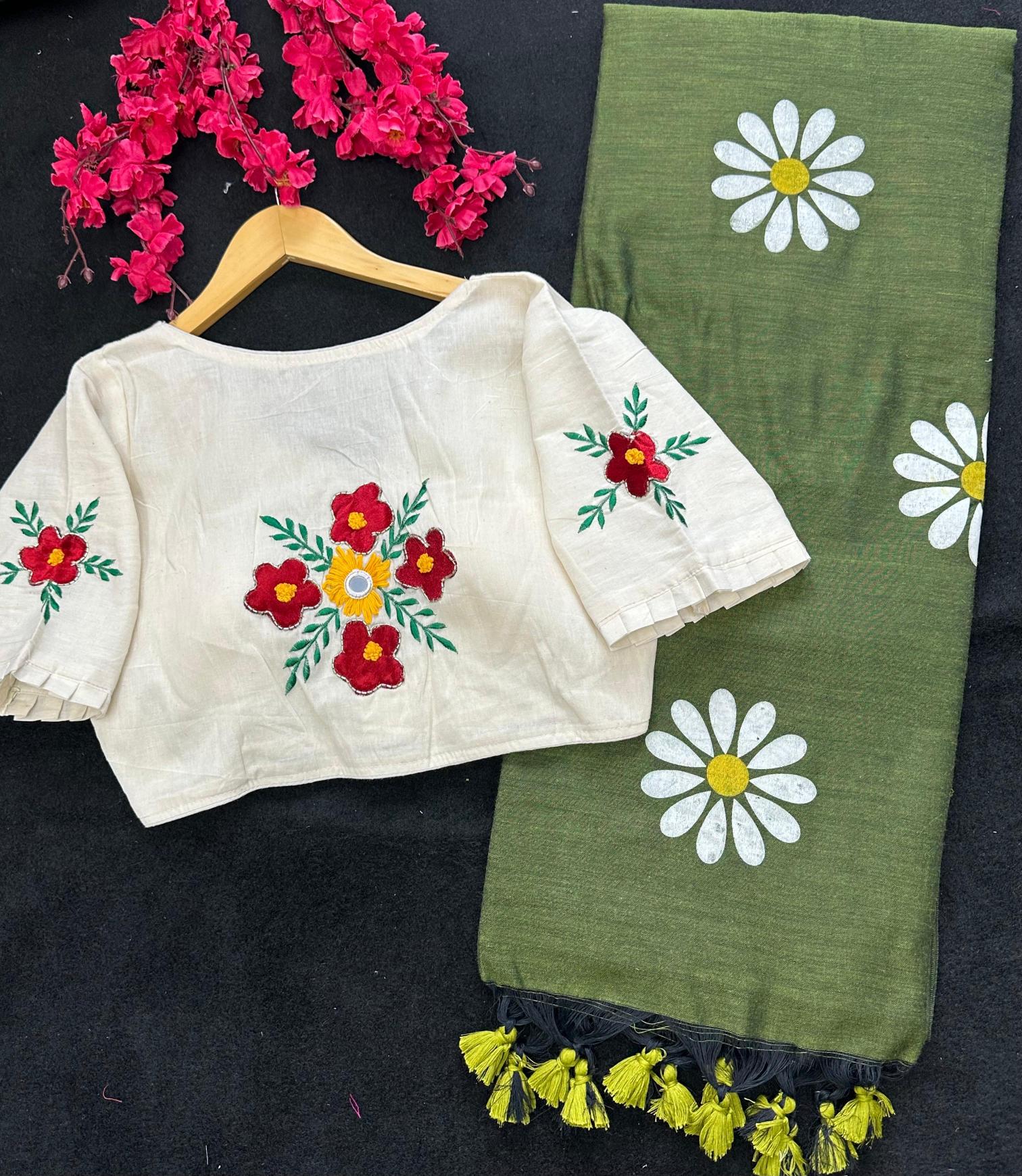 Blousewala khadi cotton blouse with saree from surat
