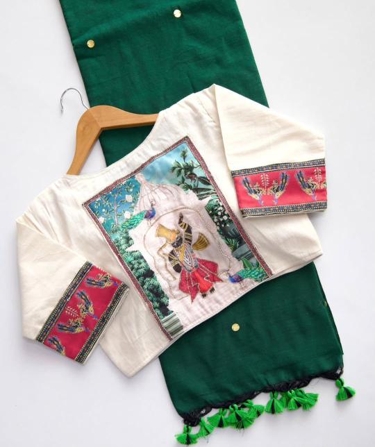 Blousewala khadi cotton blouse with saree shop near me