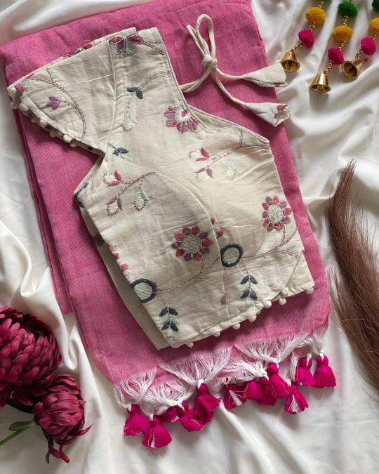 Blousewala khadi cotton blouse with saree wholesale womens clothing