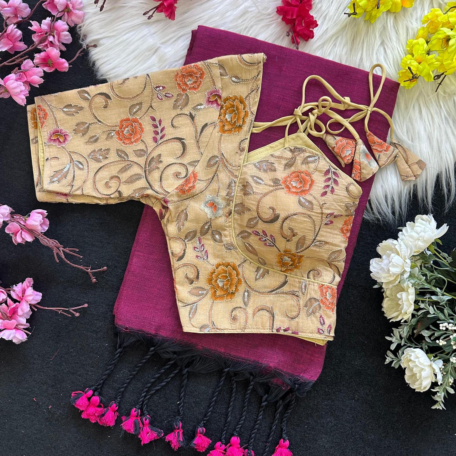 Blousewala khadi cotton blouse with saree wholesalers surat gujarat