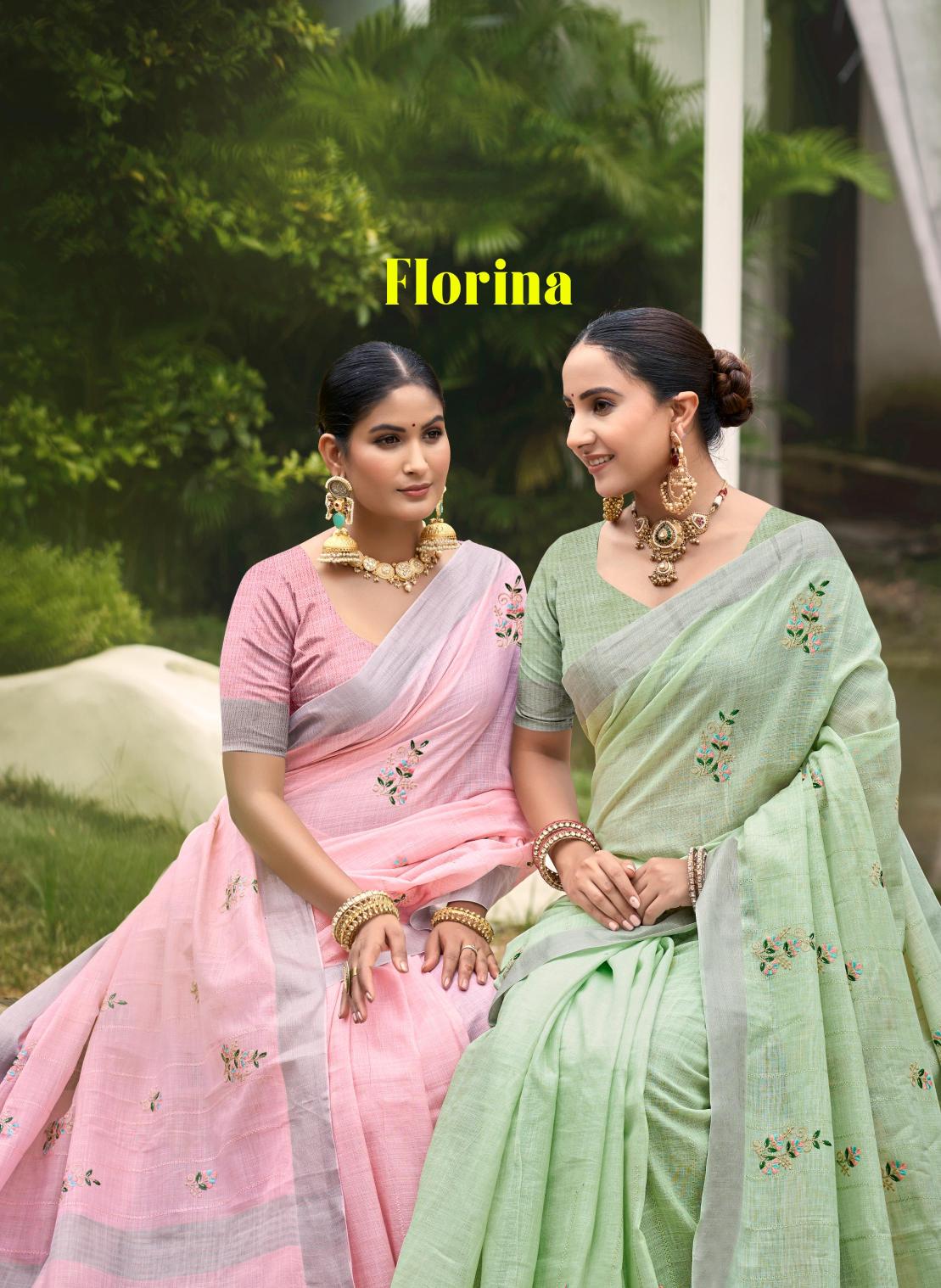 Bunawat - Florina Sangam Prints Linen Woven Work Traditional Saree