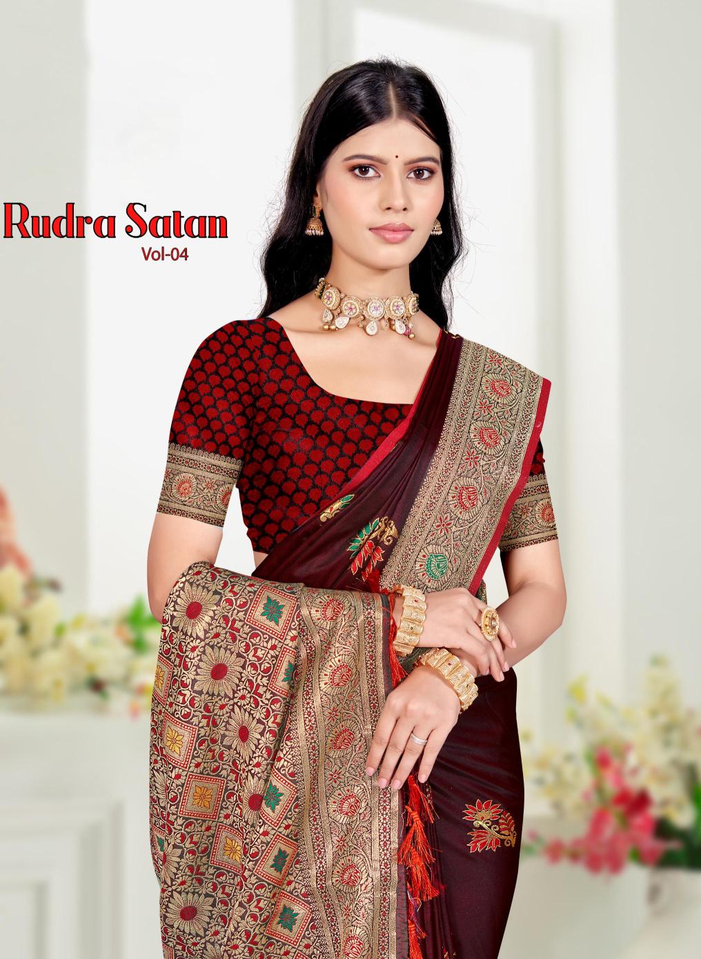 Bunawat - Rudra Satan Vol-04 Sangam Prints Satin Silk Woven Work Traditional Saree