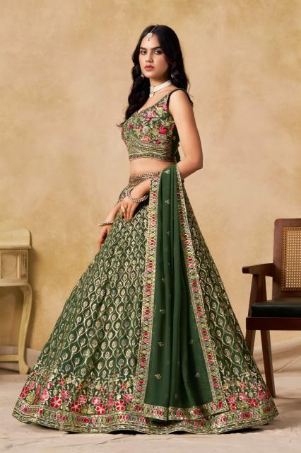 CULTURAL Georgette Green Wedding lehenga choli in Surat