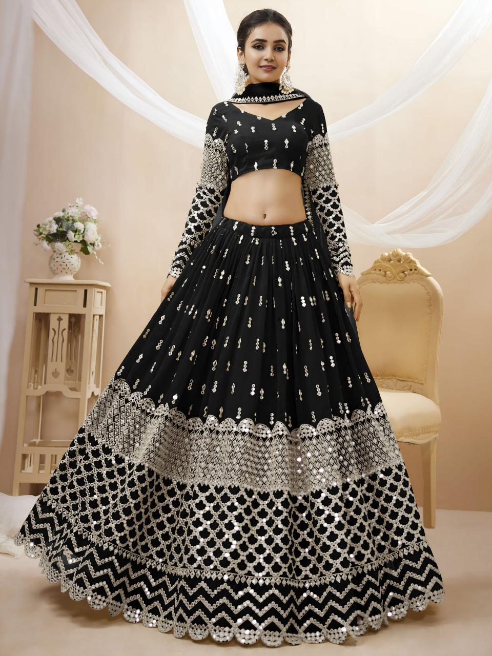 Expression vol 1 Georgette Black Designer lehenga choli supplier