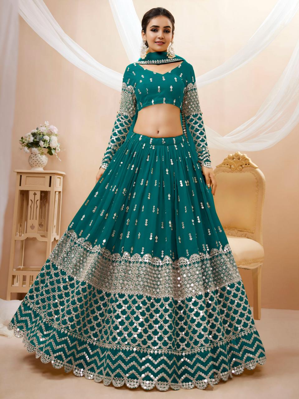 Expression vol 1 Georgette Teal Bridal lehenga choli in bulk