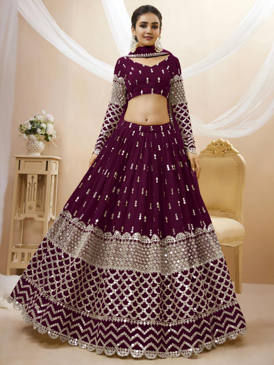 Expression vol 1 Georgette Wine Traditional lehenga choli wholesaler