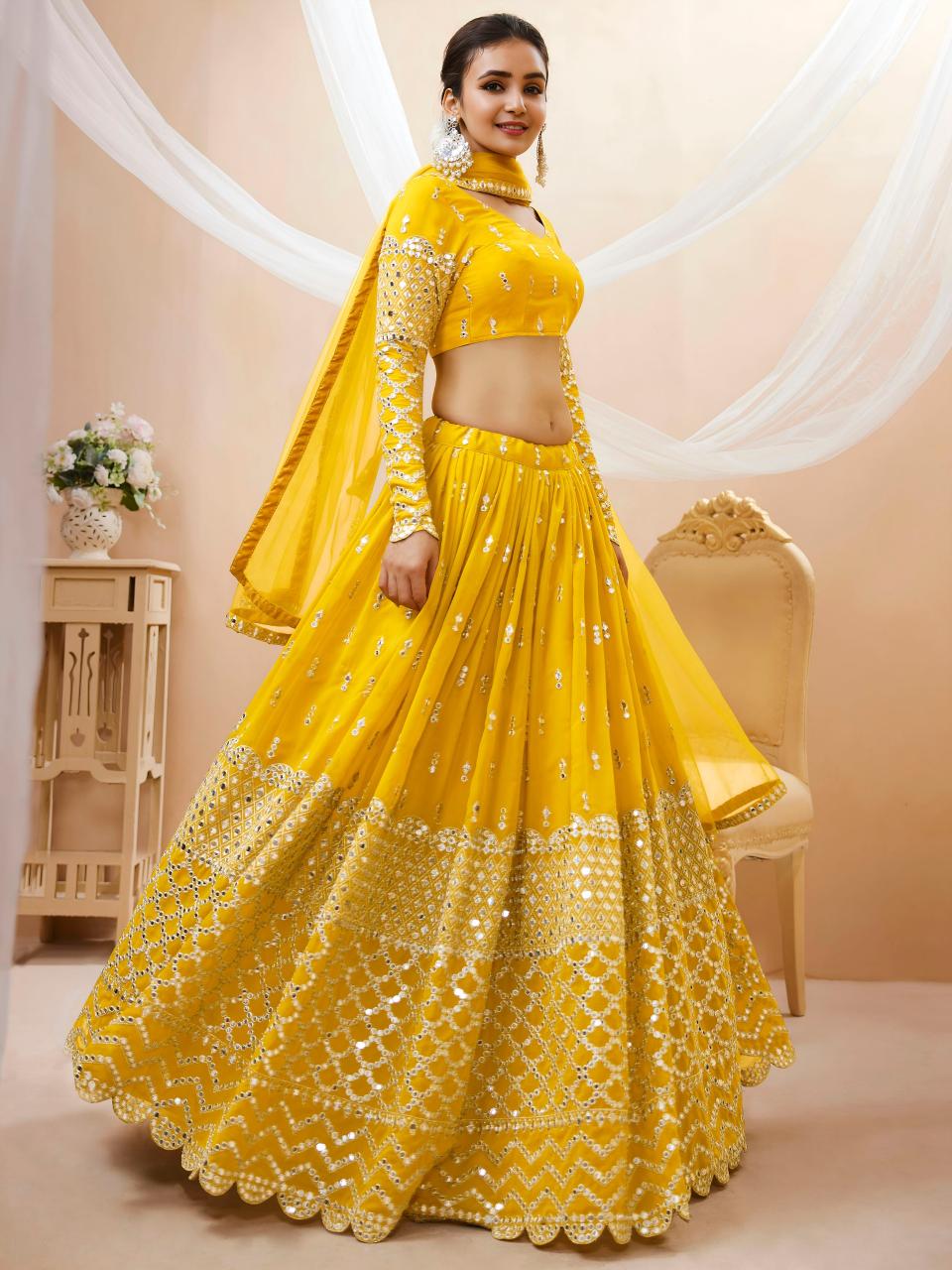 Expression vol 1 Georgette Yellow Party wear lehenga choli distributor