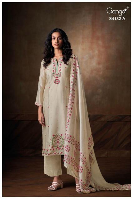 Ganga hesya 4182 wholesale ladies dress material market in surat