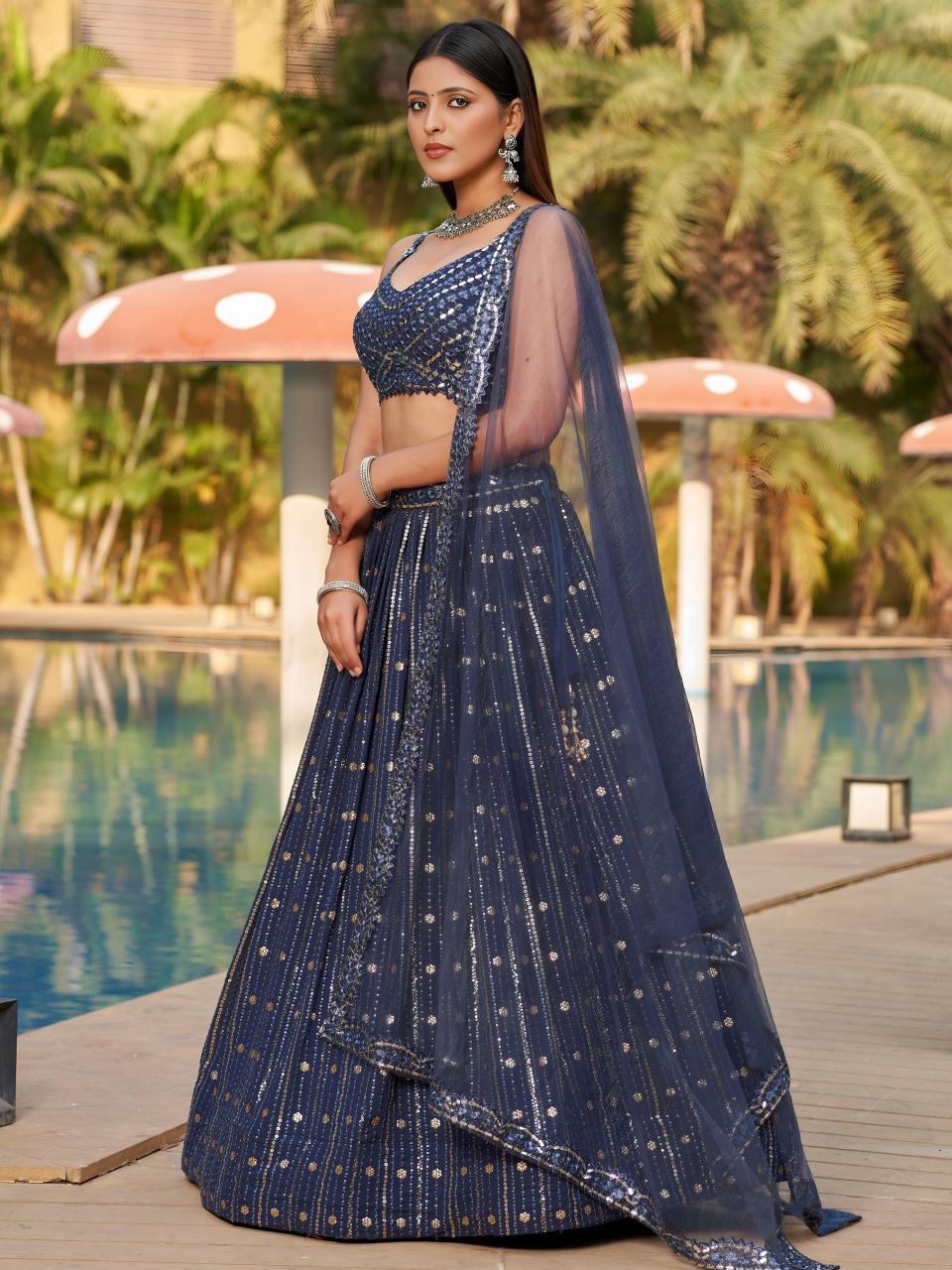 Golden Palm -08 Georgette Grey Party wear Lehengha choli distributor