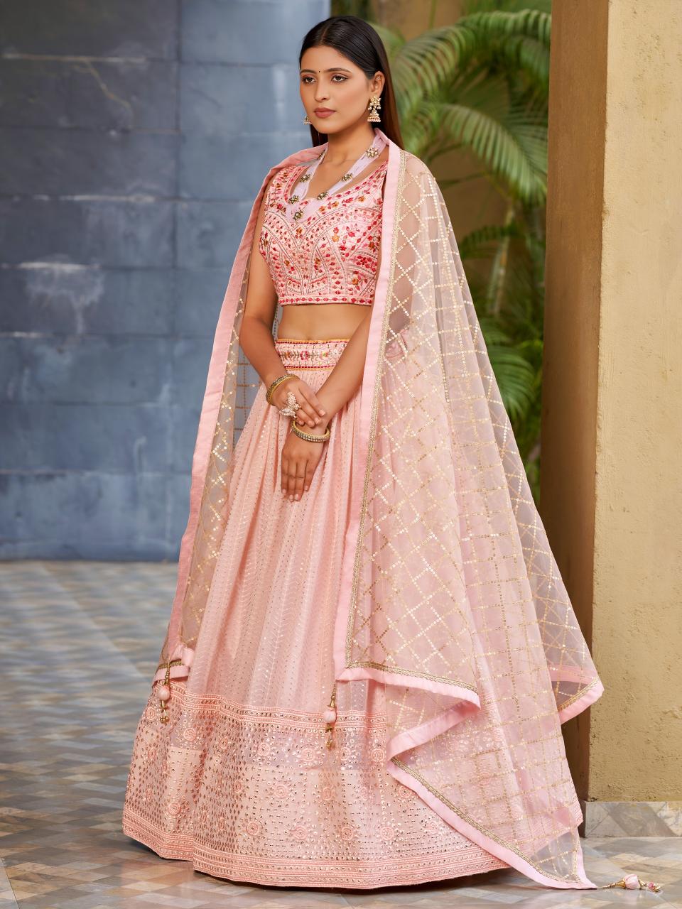 Golden Palm -08 Georgette Pink Embroidered Lehengha choli dealer