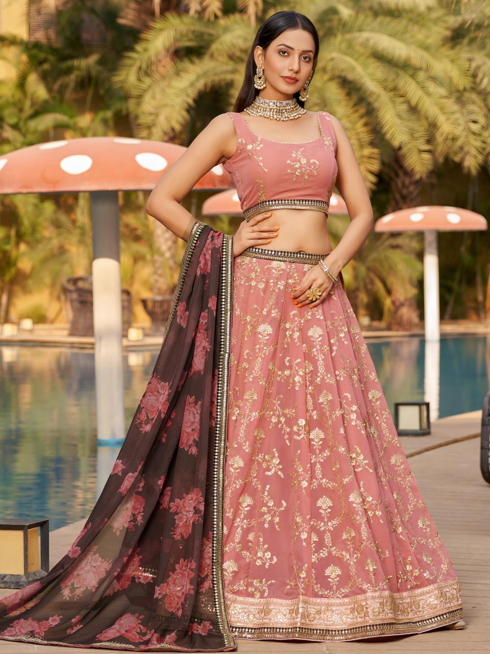 Golden Palm -08 Georgette Pink Latest Lehengha choli designs supplier