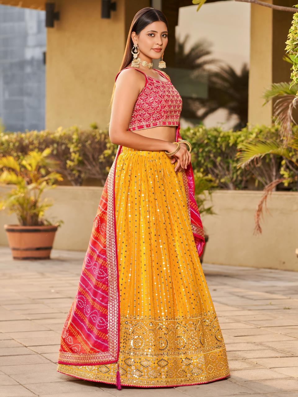 Golden Palm -08 Georgette Yellow Ethnic Lehengha choli store