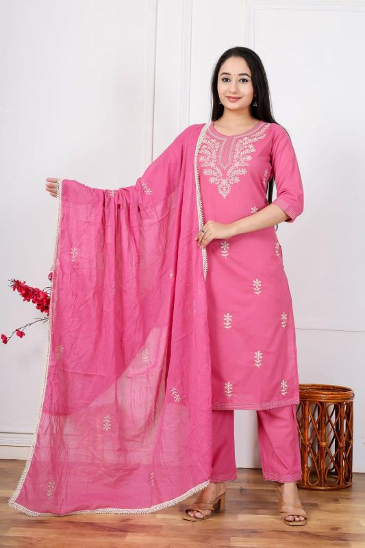 Janni 3pcs cotton embroidery work kurtis wholesale