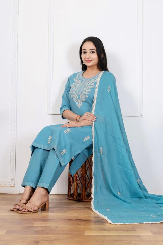 Janni neck design 3pcs kurtis wholesale