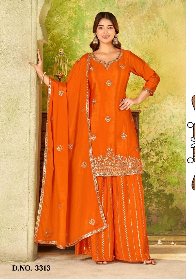 Ladies flavour d.no 3313 yellowmist pakistani suits wholesaler delhi india