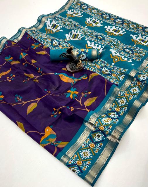Malhar bomkai-ikkat inspired silk patola saree rate in surat