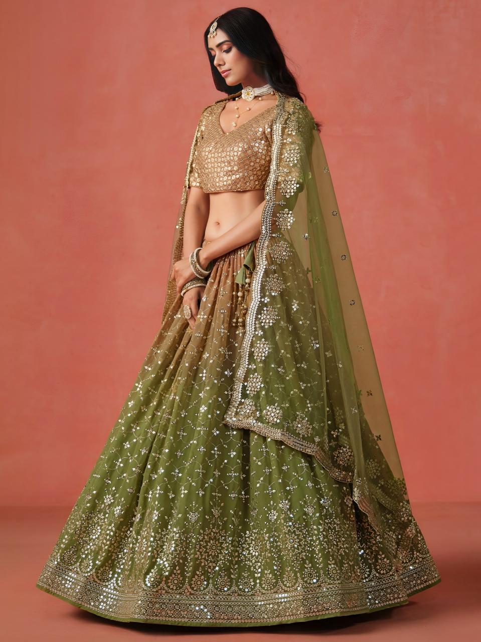 OMBRE Georgette Mehndi Bollywood lehengha choli wholesale 