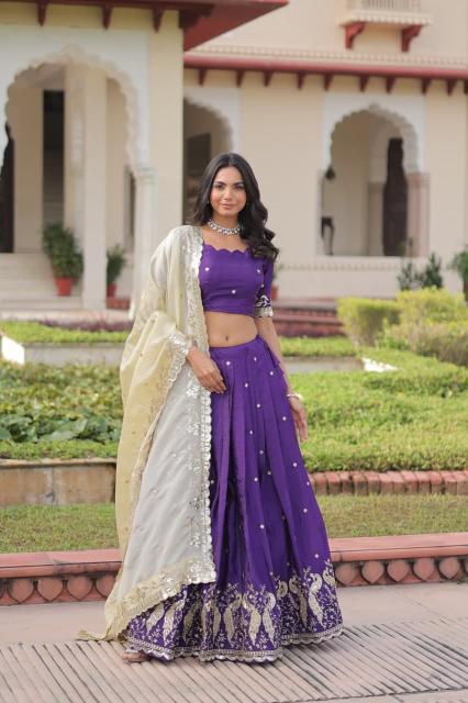 Premium Designer Sequins Crush Purple Jaipuri lehenga choli wholesale distributors