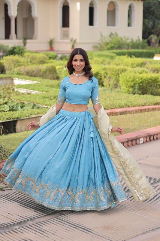 Premium Designer Sequins Crush  Sky Blue Heavy work lehengha choli wholesale suppliers