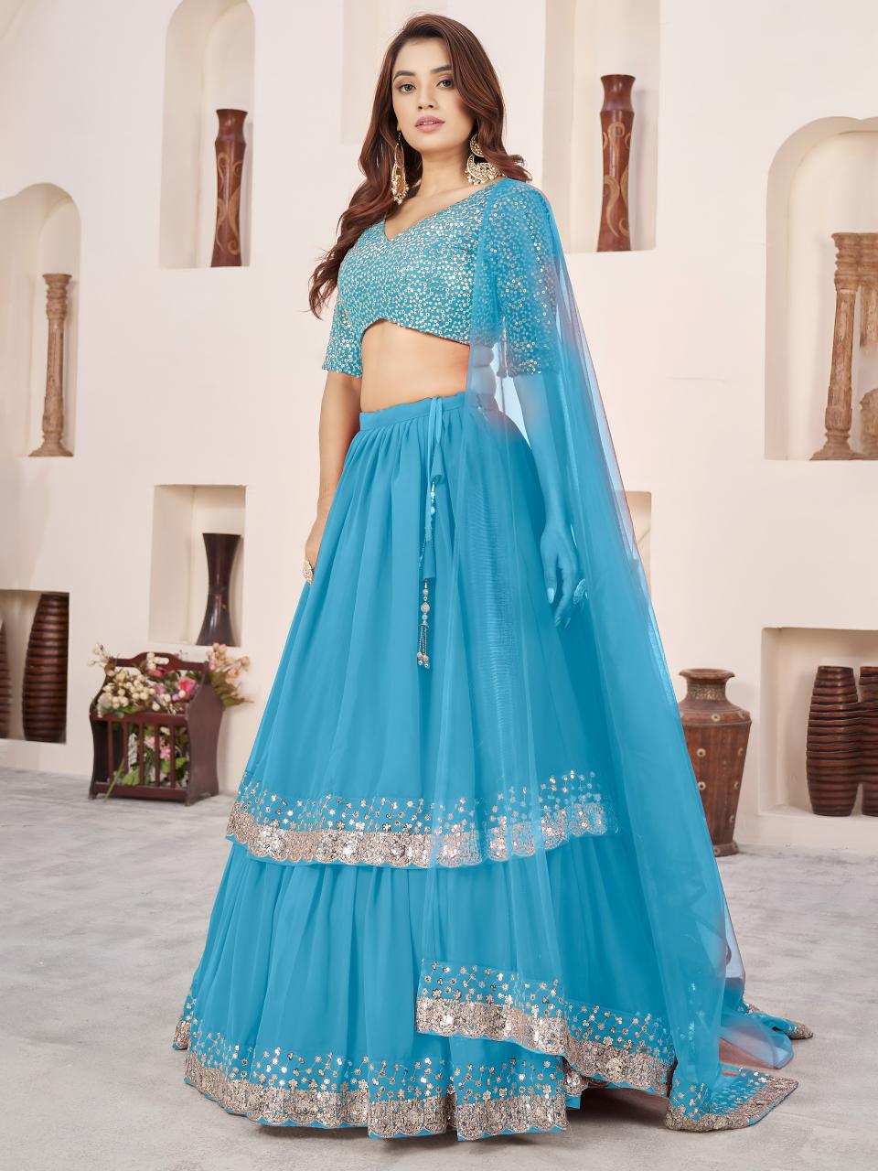 Anchal vol 2 Georgette Sky Blue Latest lehenga choli designs in Bangalore