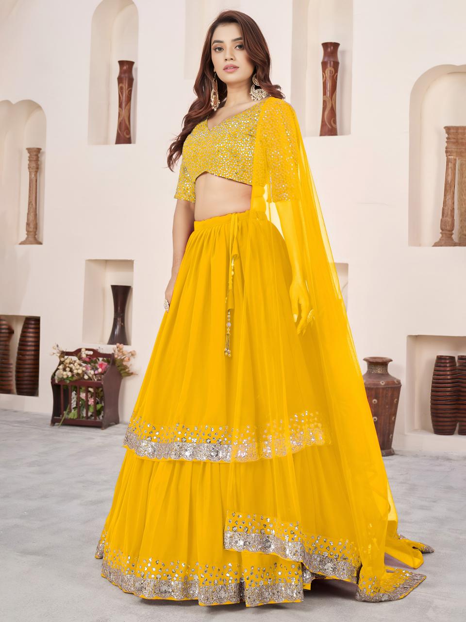 Anchal vol 2 Georgette yellow Online lehenga choli market in Bangalore