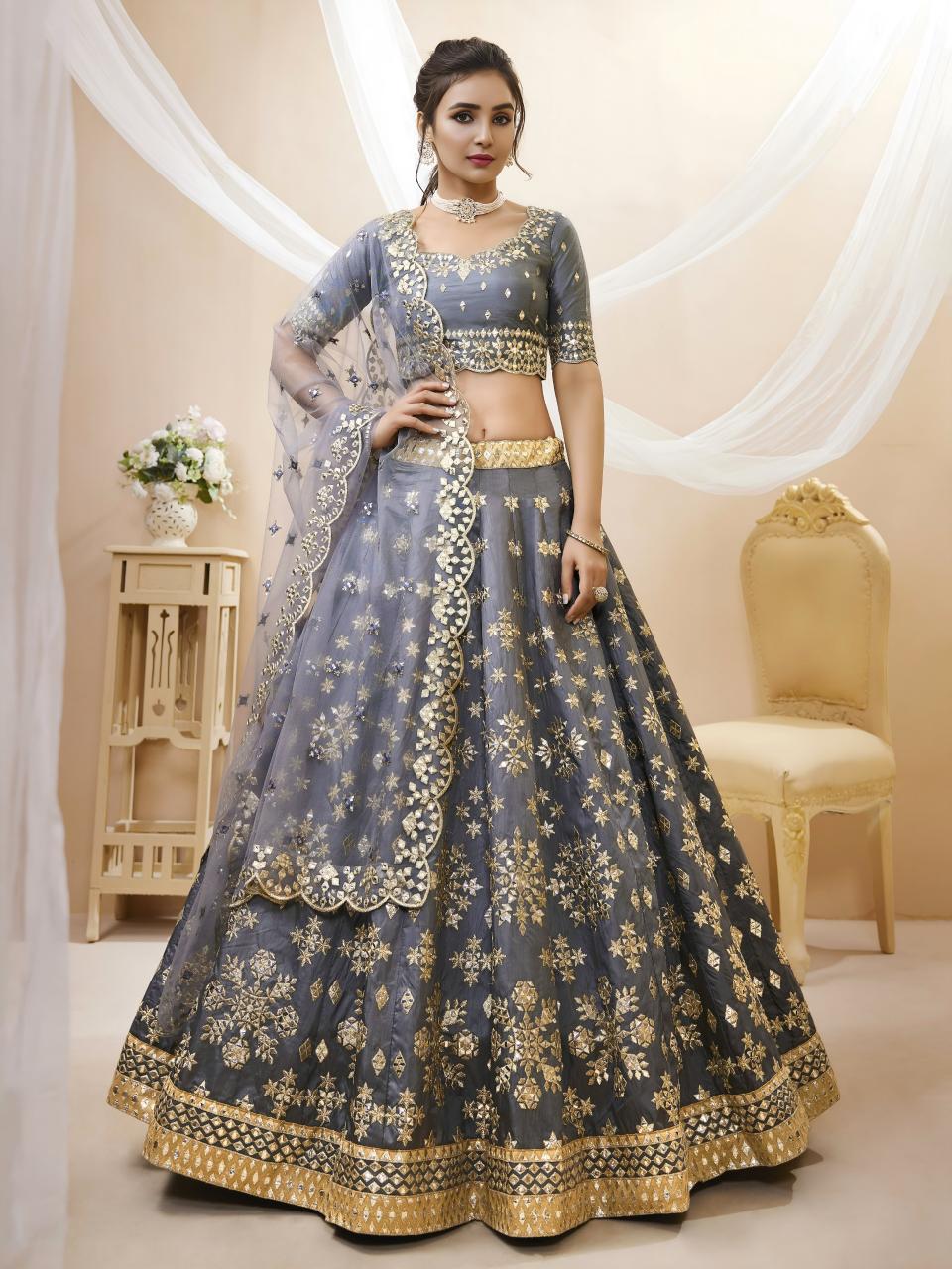 Angelic Silk Gray Latest Lehengha choli designs in Pune