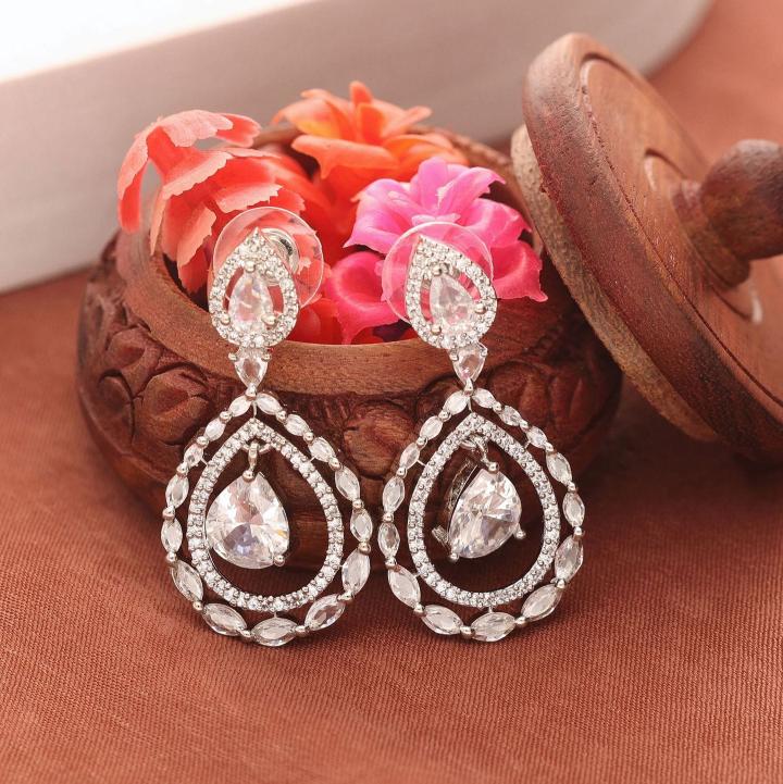 Anti tranish american diamond statement drop earrings 202 Artificial jewellery manufacturers in Bangalore