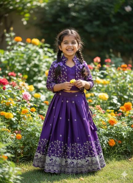 Duck Chinnon Silk Purple Designer lehenga choli for girls in Bangalore
