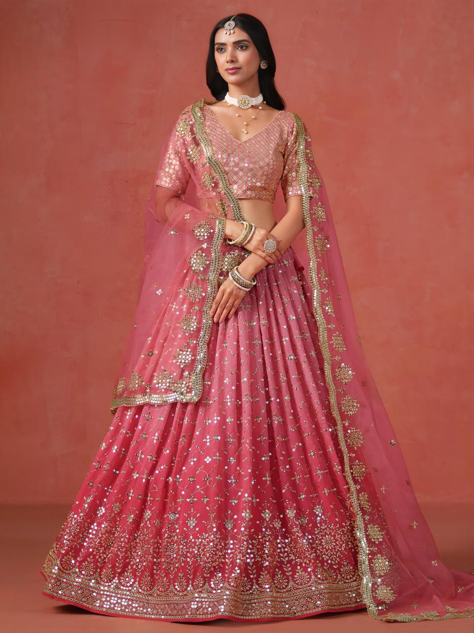 Elegance Georgette Peach Wholesale lehenga choli manufacturers