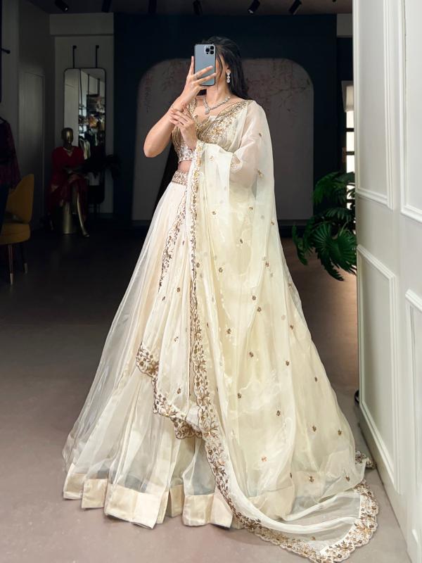 ELVINA Chanda Silk WHT Cheap lehenga choli market in Surat