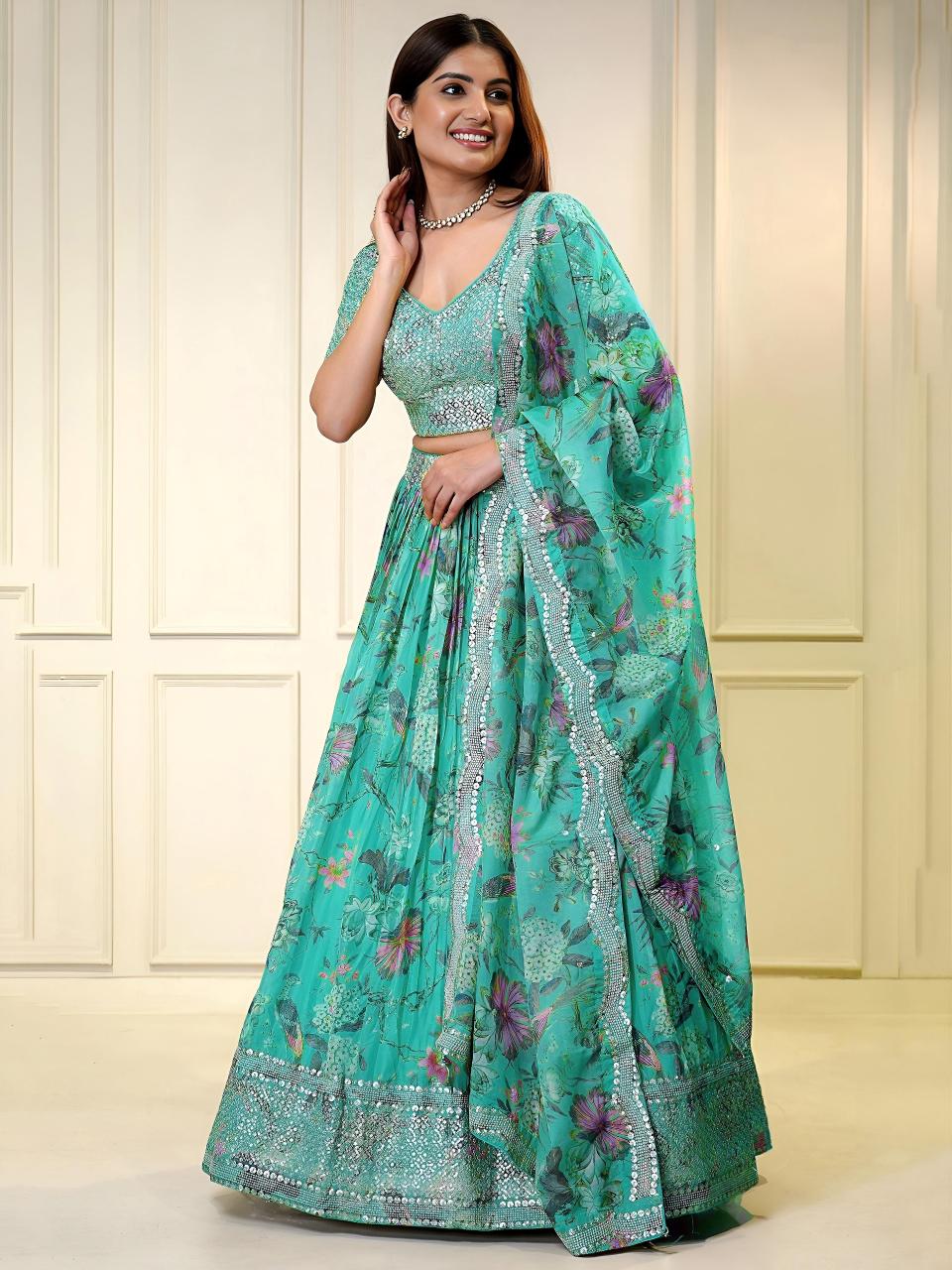 FLORAL SHIMMER Organza Blue Lehenga choli with price