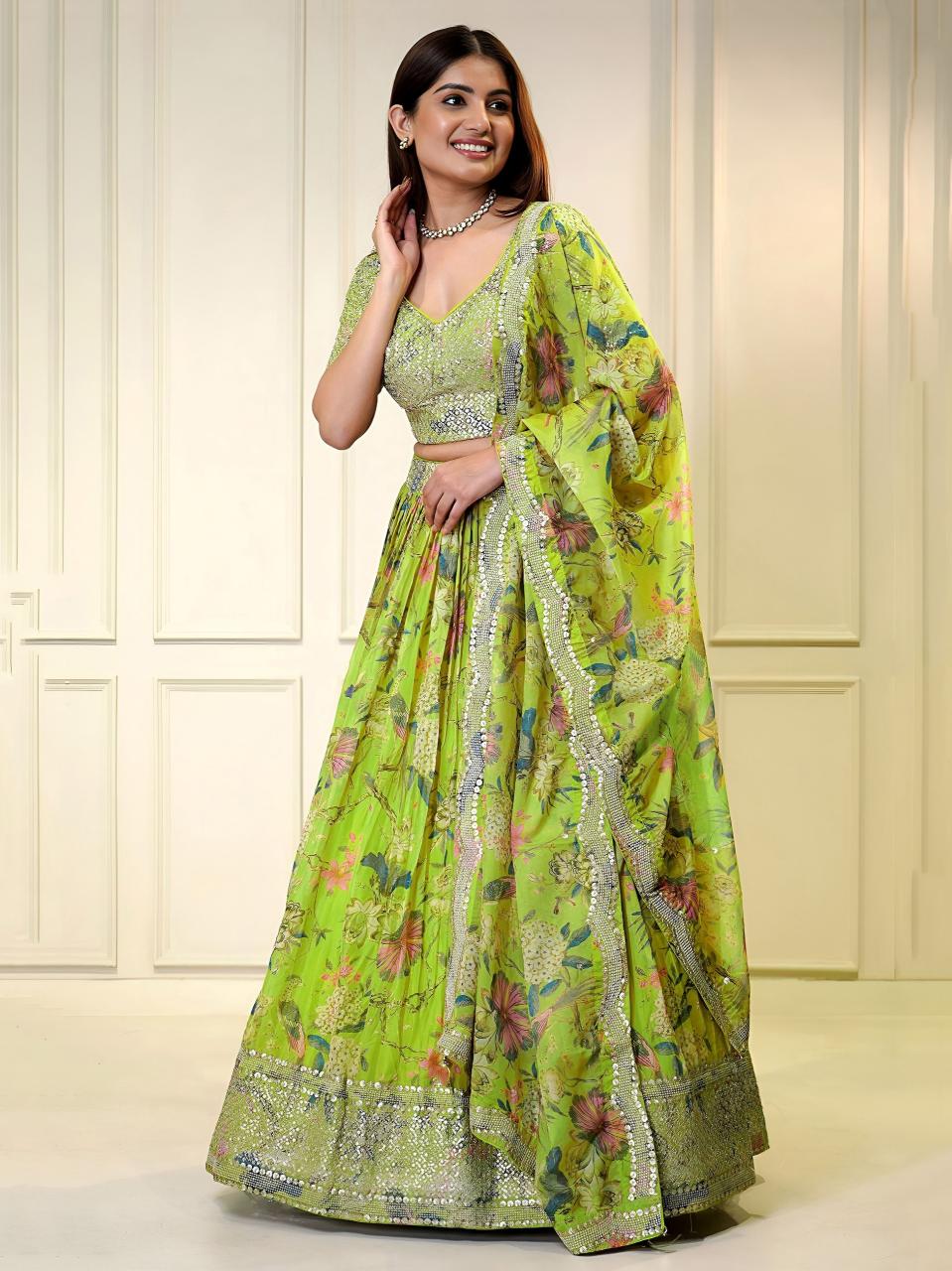 FLORAL SHIMMER Organza Neon Party wear lehenga choli