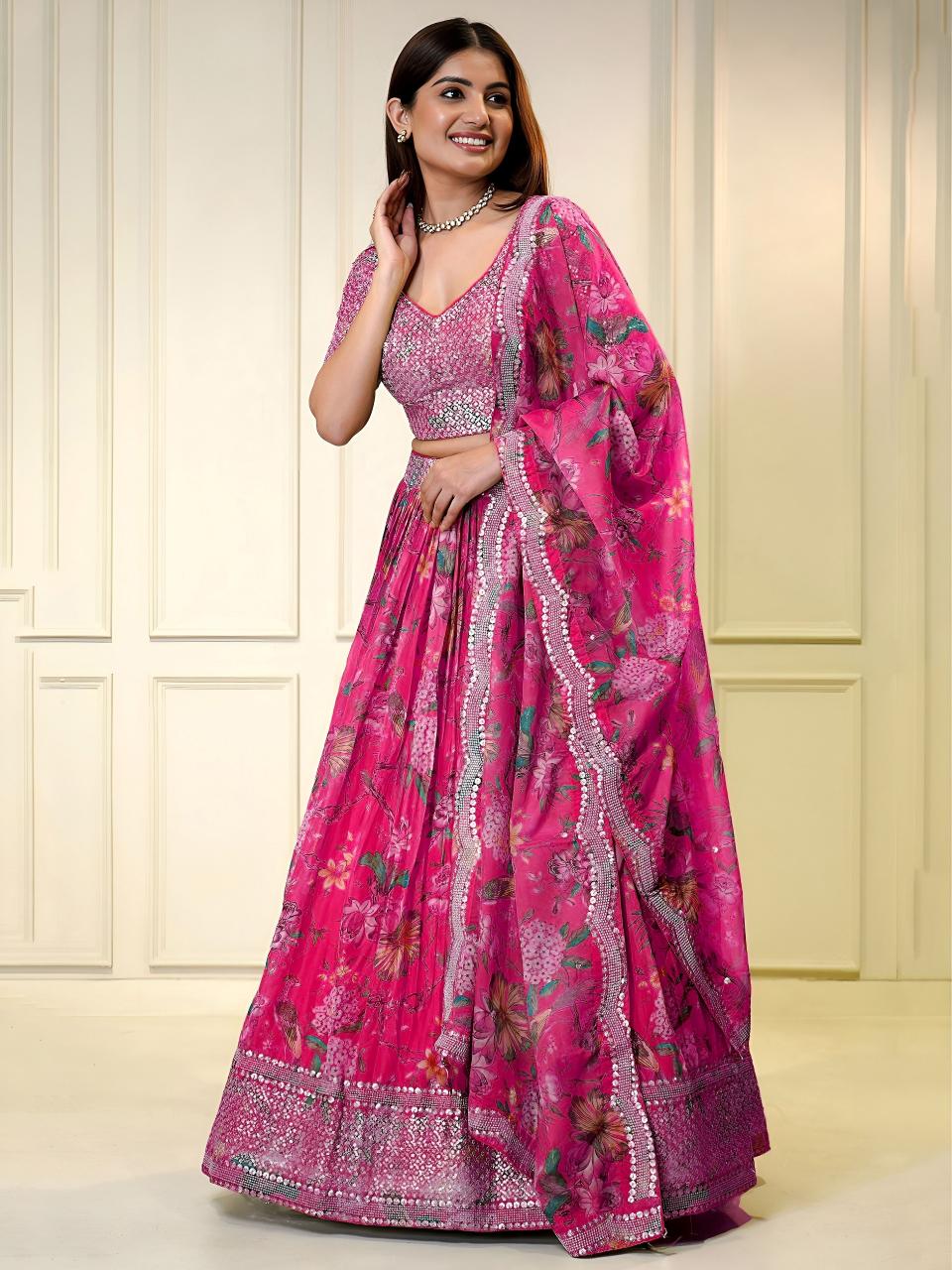 FLORAL SHIMMER Organza Pink Lehenga choli for bridal